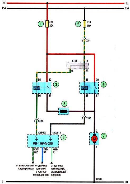 Схема соединений Авео Шевролет вентилятора системы охлаждения