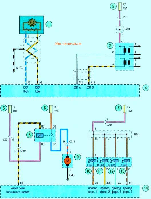 Схема электрожгутов зажигания и питания Авео Шевролет