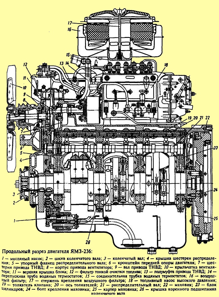 Sección longitudinal del motor diésel YaMZ-236M2