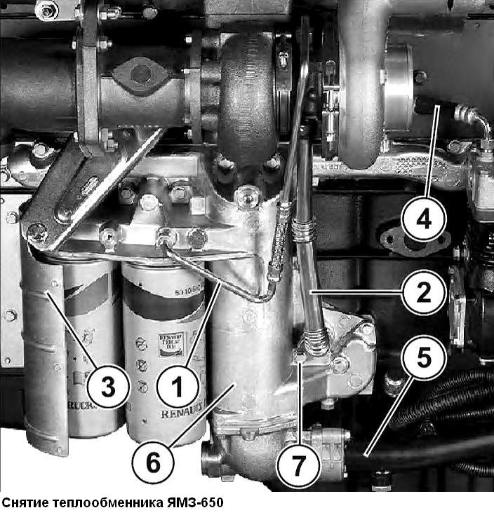 Снятие и установка жидкостно-масляного теплообменника ЯМЗ-650