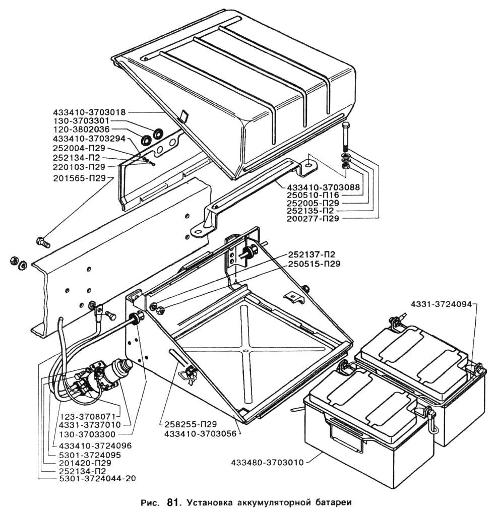 Установка аккумулятора ЗИЛ-5301(каталог)