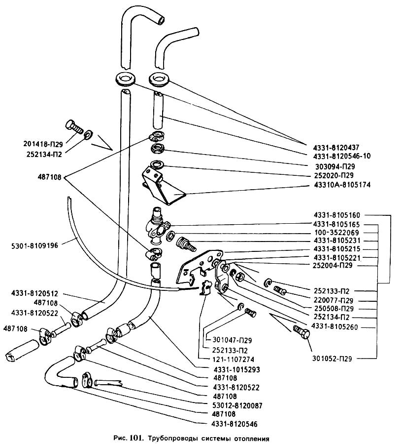 Трубопроводы системы отопления ЗИЛ-5301(каталог)