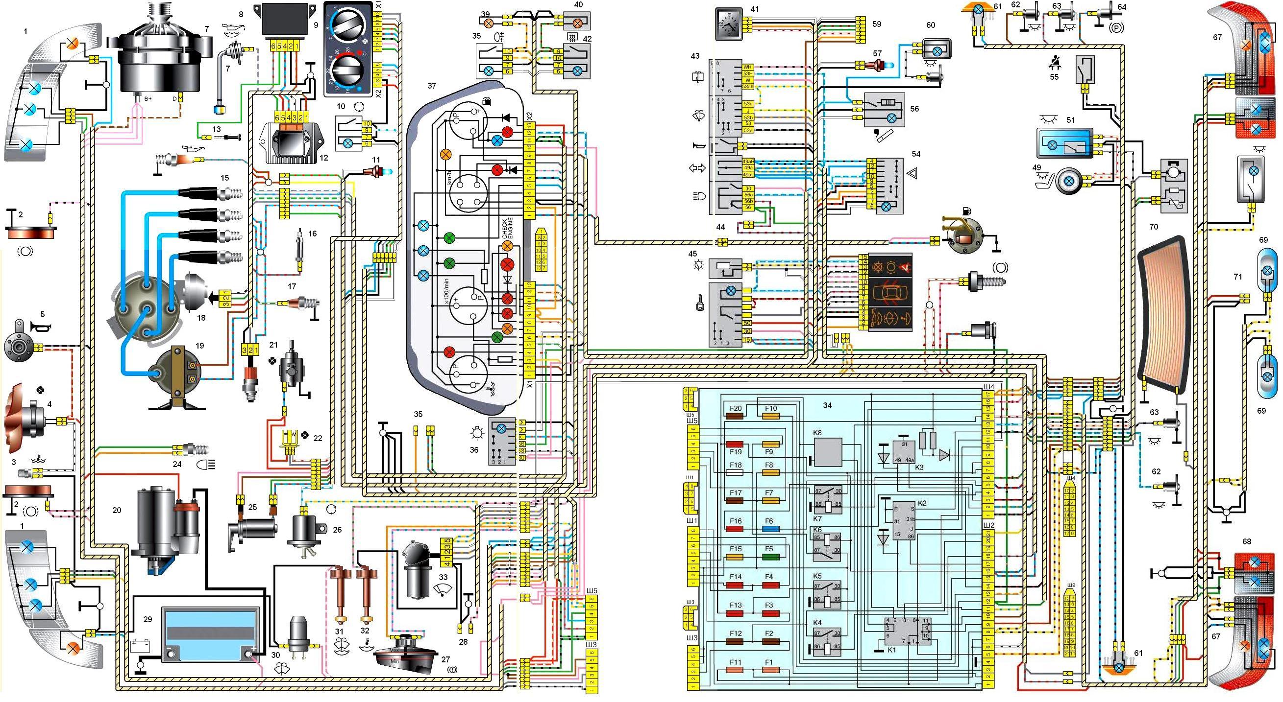 Схема электрооборудования автомобиля ВАЗ-2110