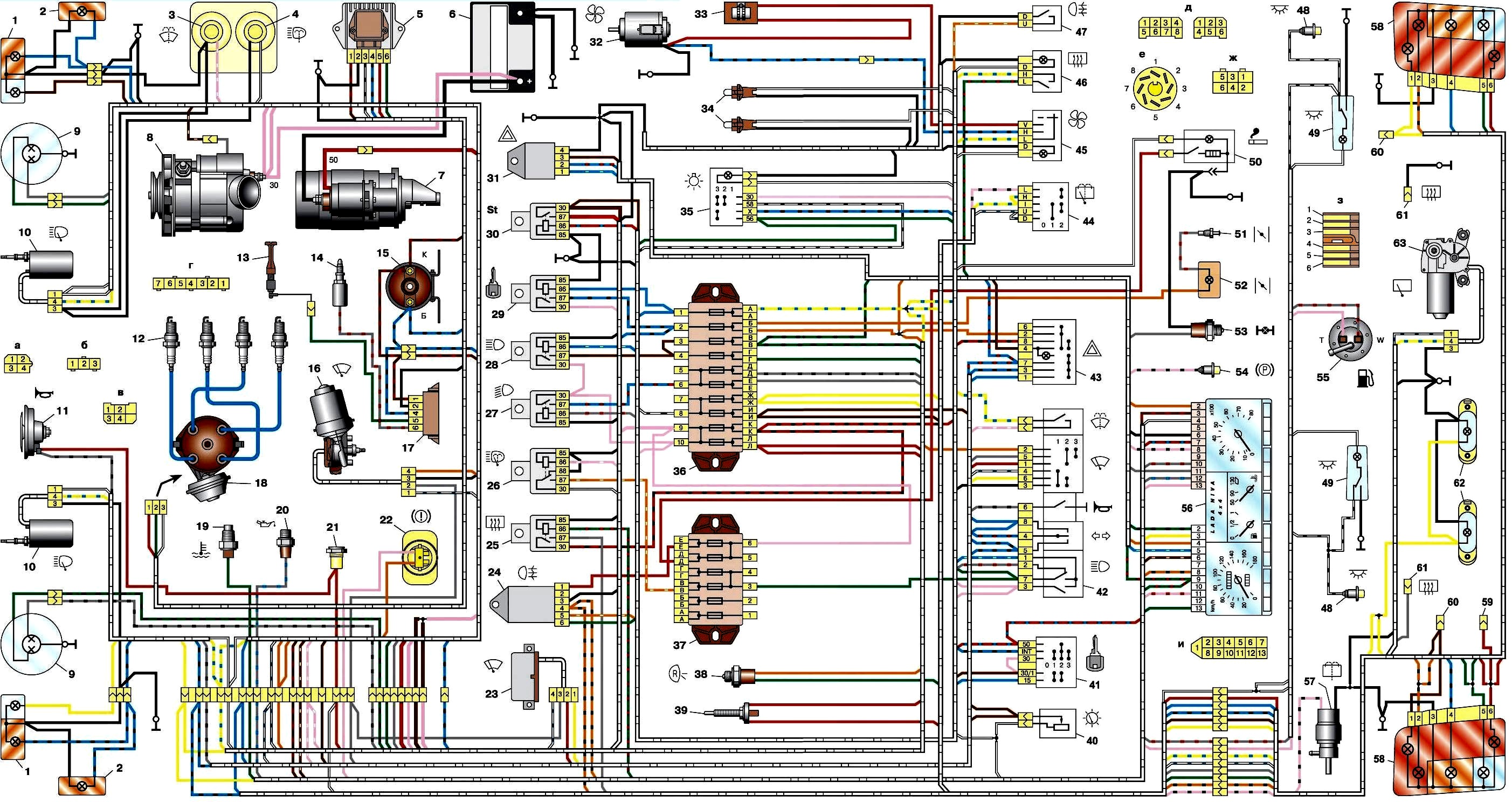 Схема электрооборудования автомобиля ВАЗ–21213