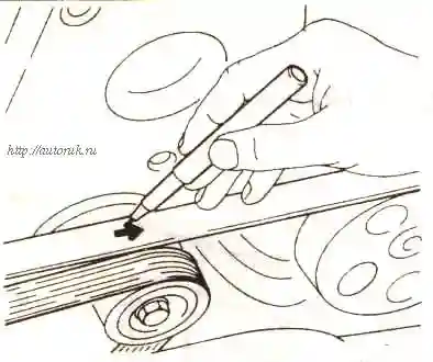 Снятие и установка ремня приводов агрегатов Опель Корса Отметить направление вращения ремня