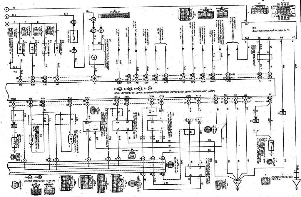 Схема системы управления двигателем и система иммобилайзера(1ZZ-FE,3ZZ-FE) Tayota Avensis