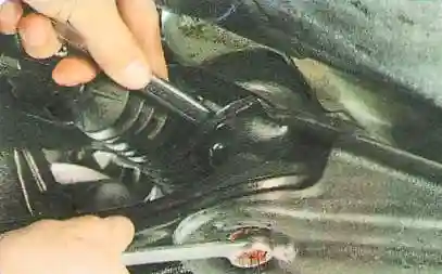 выверните и извлеките болт заднего крепления рычага.