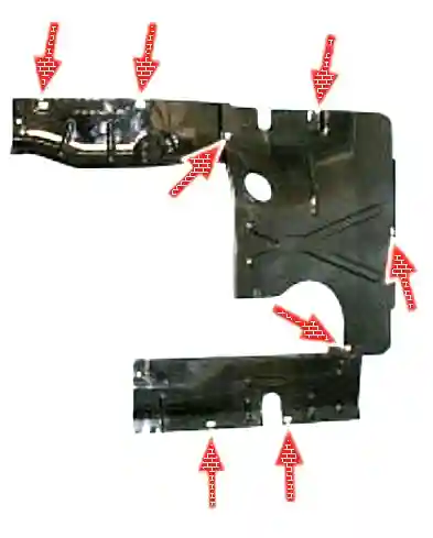 Расположение отверстий под крепления брызговика двигателя