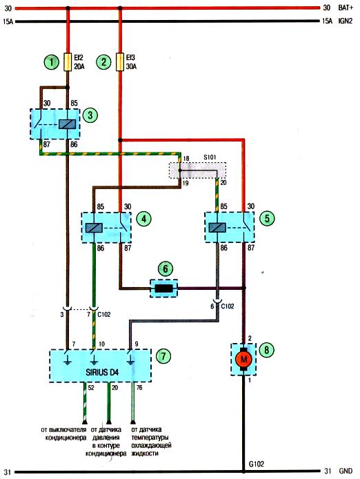 Схема вентилятора системы охлаждения Авео Шевролет