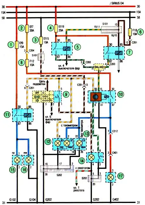 Схема противотуманных фар автомобиля Авео Шевролет Схема противотуманных фар автомобиля Авео Шевролет