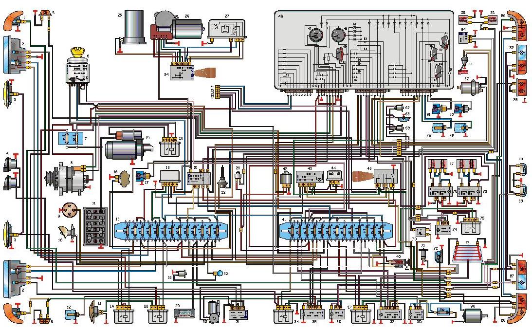 Схема электрооборудования автомобиля ГАЗ-3110 с двигателем ЗМЗ-4062