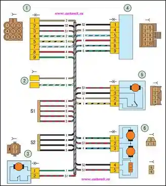 Схема жгутов проводов левой двери Лада Приора