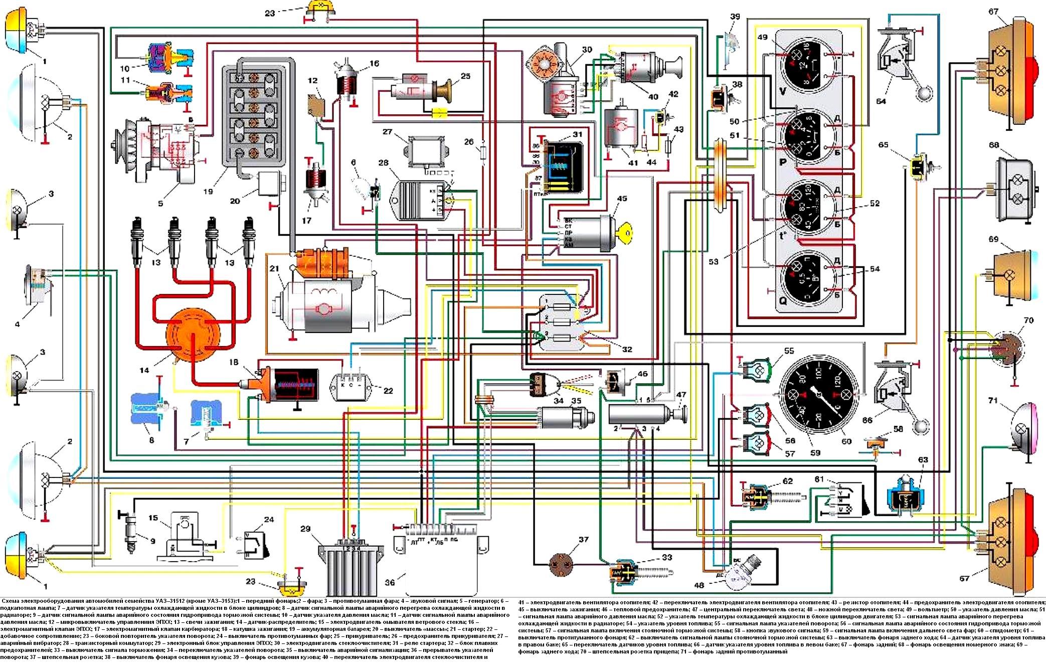 Схема электрооборудования УАЗ-31512
