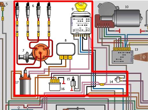 Schema des Zündsystems mit dem ZMZ-402-Motor