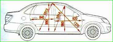 Dimensiones lineales de la carrocería Lada Granta