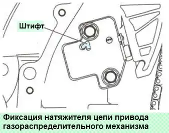 фиксация натяжителя цепи Замена цепи привода ГРМ двигателя 4B10, 4B11 Mitsubishi Lancer