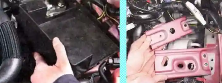 снимаем полку аккумулятора Замена фильтра жидкости вариатора Mitsubishi Lancer