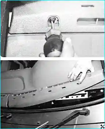 Выворачивание пяти винтов крепления декоративной накладки воздуховода