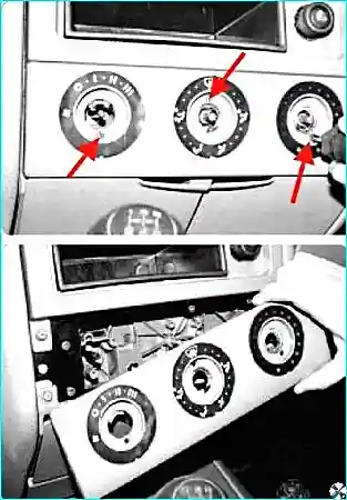 Откручивание винтов крепления облицовки блока управления отоплением