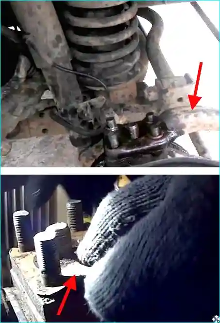 Отсоединение рычага от поворотного кулака