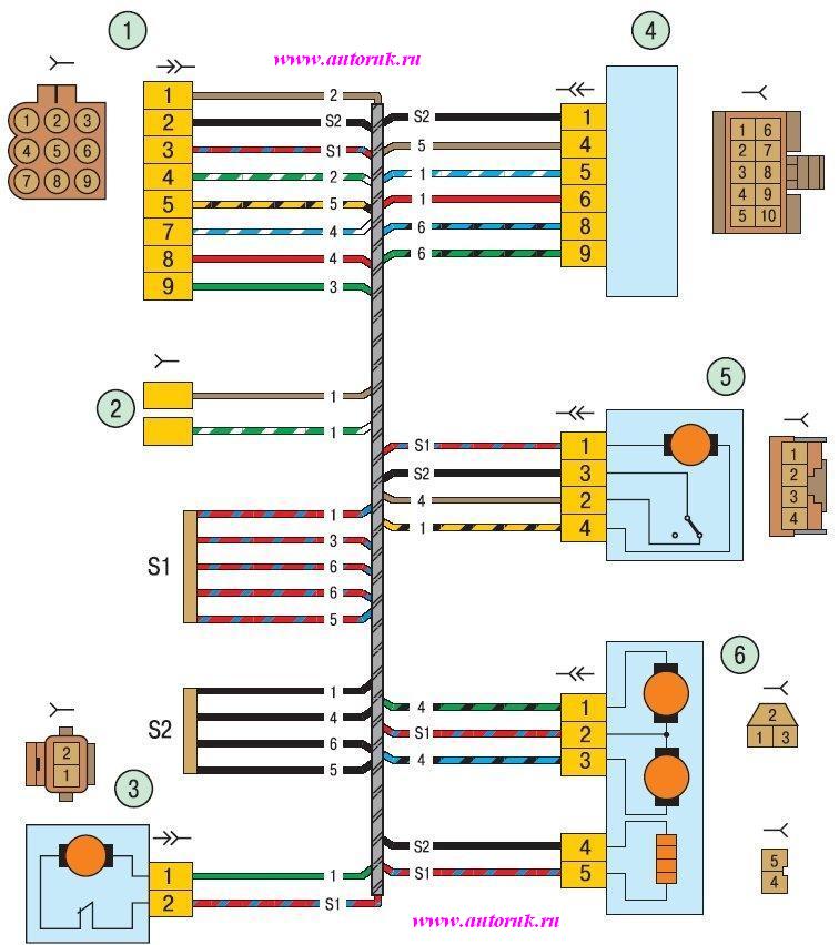 Схема жгутов проводов левой двери Лада Приора