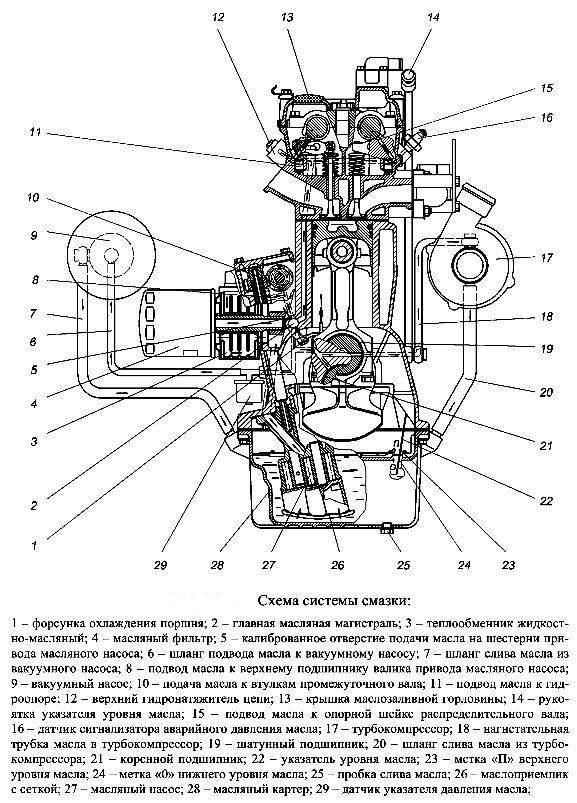 Схема системы смазки двигателя ЗМЗ-5143.10