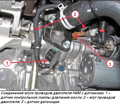 Соединения жгута проводов двигателя Н4М с датчиками
