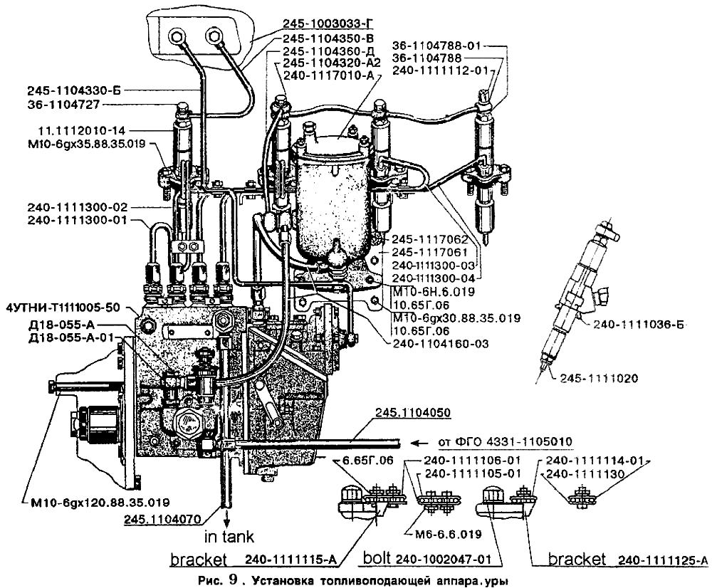 Установка топливоподающей аппаратуры ЗИЛ-5301(каталог)