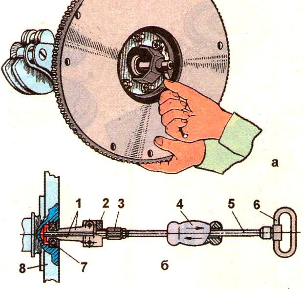 Выпрессовка переднего подшипника первичного вала передач при помощи съемника