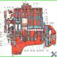 Продольный и поперечный разрез двигателя Д-245